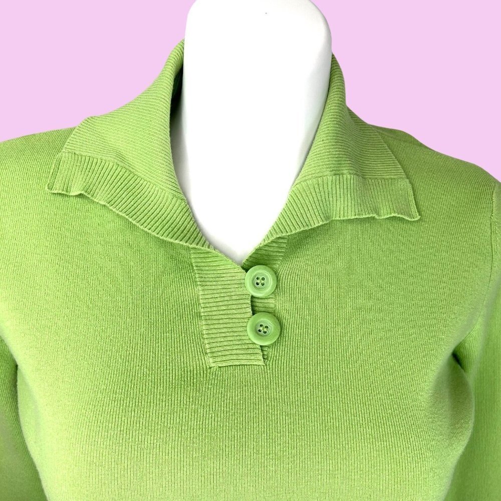 Talbots Lime Green 2 Button Collared Sweater - L - image 3